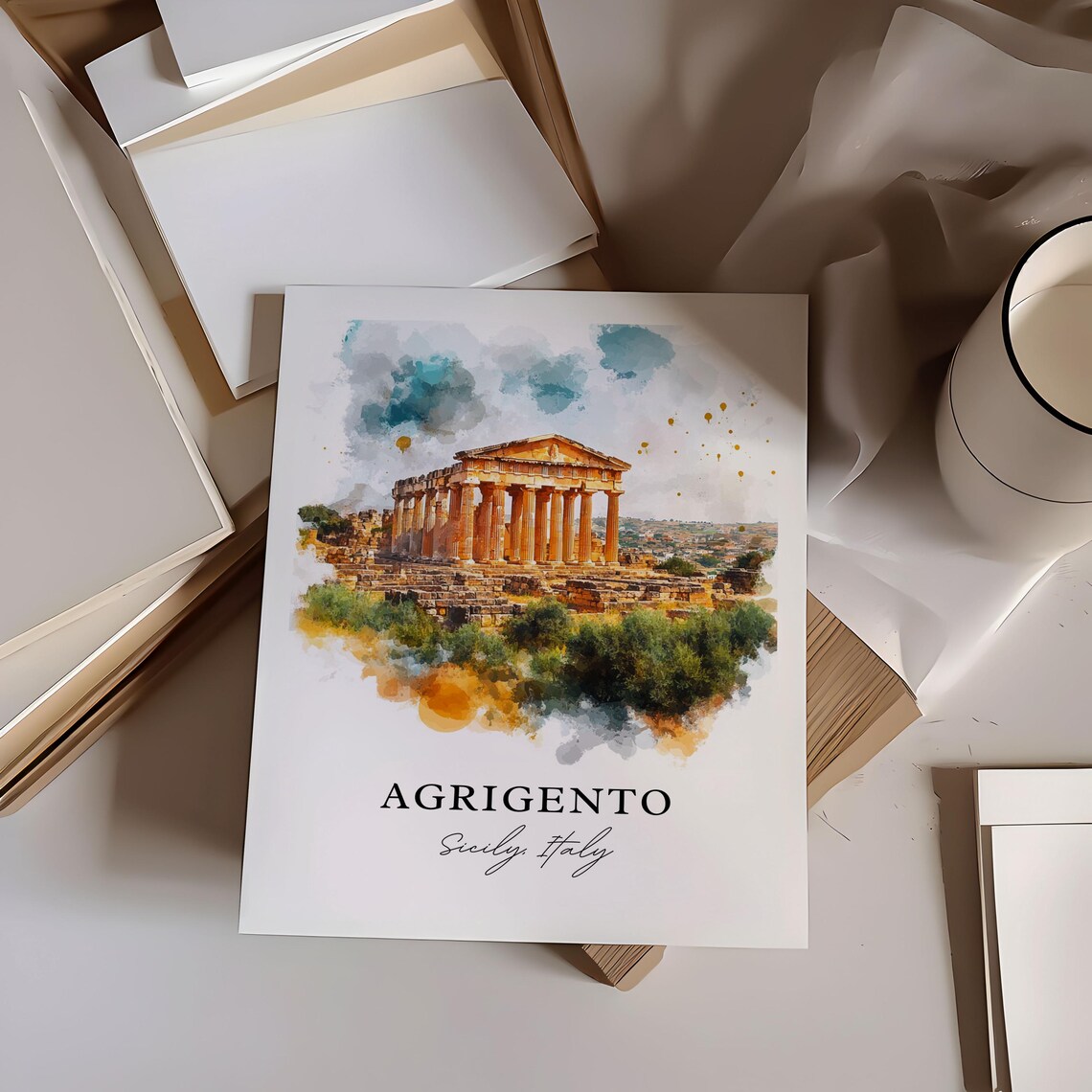 Agrigento Sicily Watercolor Travel Poster, Italy - Image 3