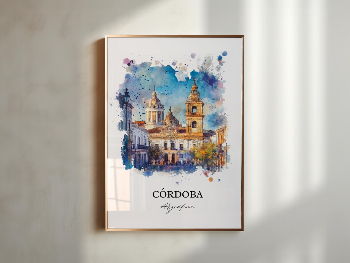 Cordoba Argentina Cathedral Watercolor Old Town Scene Poster - Image 5