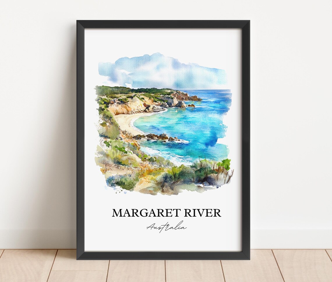 Margaret River Australia Turquoise Cove Cliffs Watercolor Poster - Image 3