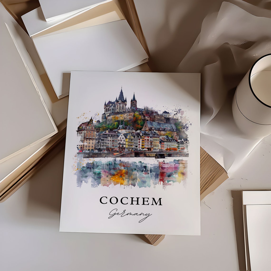 Cochem Germany Watercolor Travel Poster, Art Print - Image 5