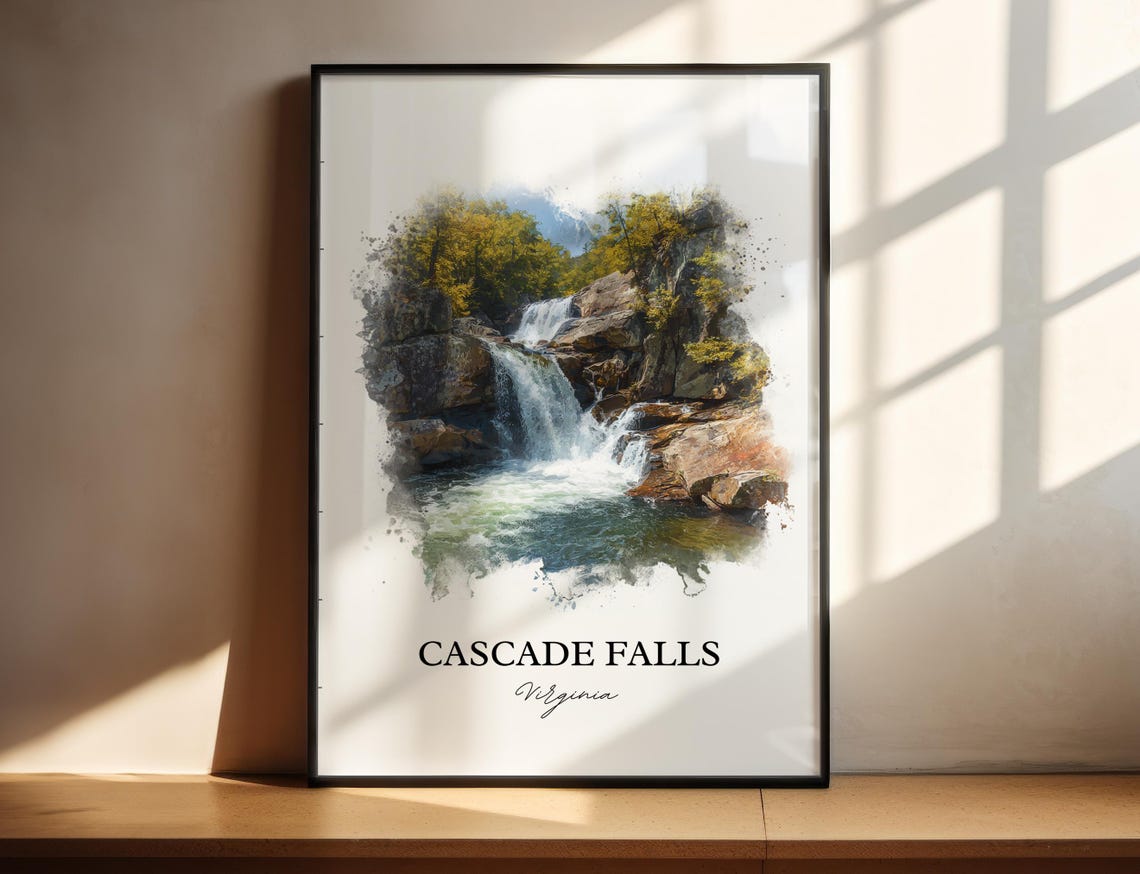 Cascade Falls Virginia Multi Tier Rock Pool Watercolor Poster