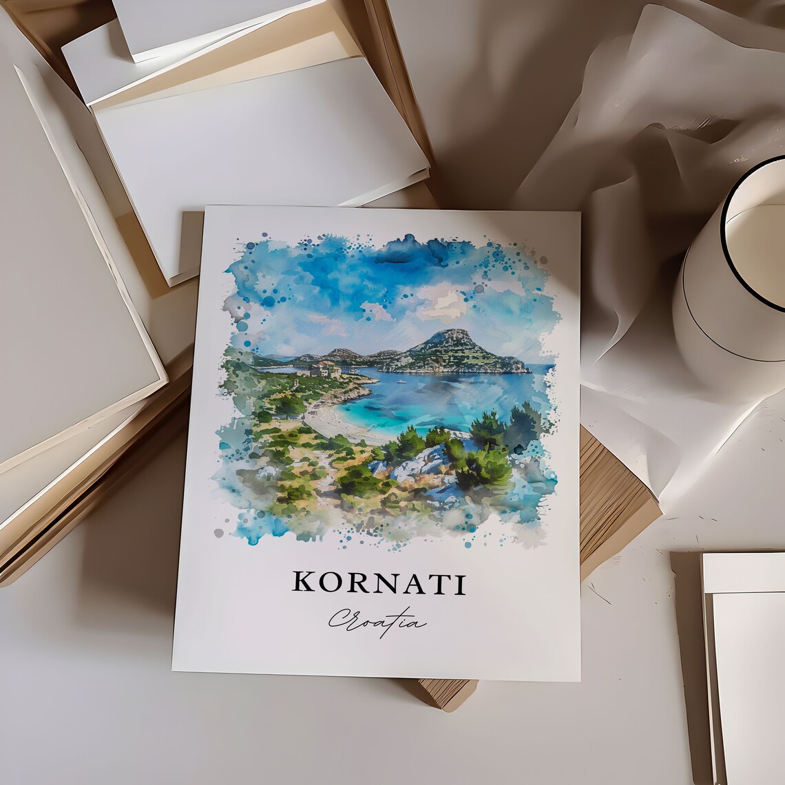 Kornati Croatia Island Coves Watercolor Seascape Travel Poster - Image 6