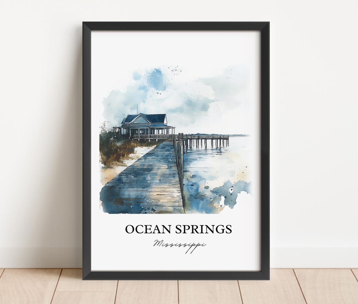 Ocean Springs Mississippi Pier Boardwalk Watercolor Travel Gift Poster - Image 5