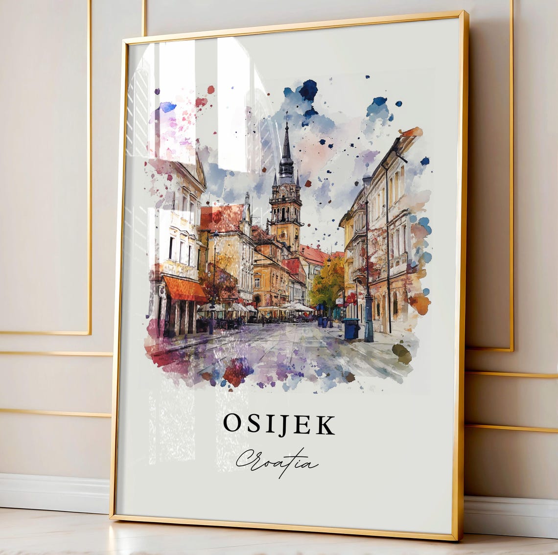Osijek Croatia Baroque Old Town Street Watercolor Travel Poster - Image 4