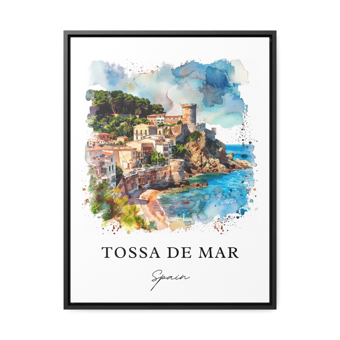 Tossa de Mar Spain Medieval Tower Coastal Watercolor Beach Poster - Image 3