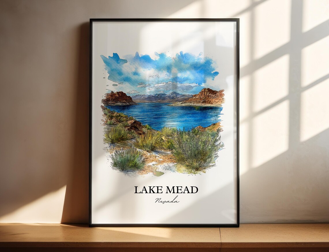 Lake Mead Nevada Watercolor Desert Lake Red Rock Scene Poster