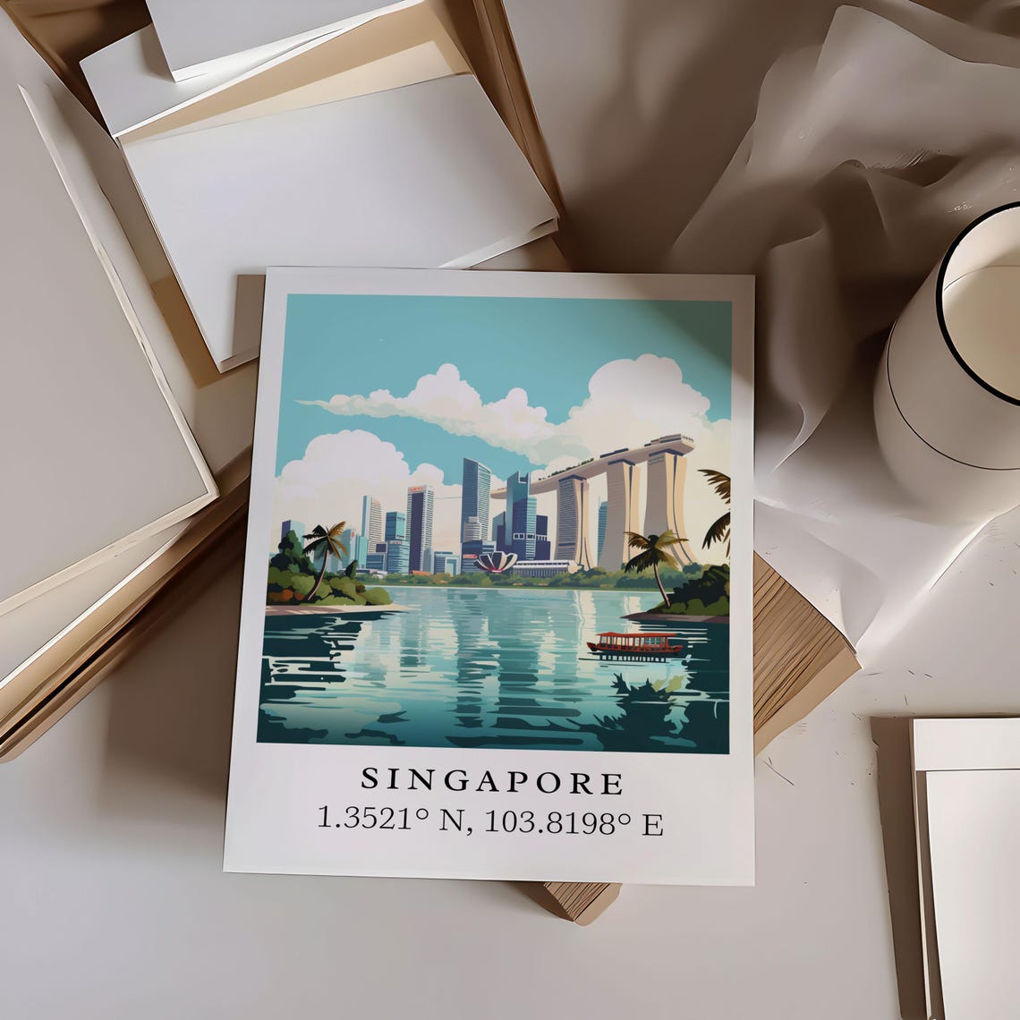 Singapore Skyline Custom Text Travel Poster - Image 6