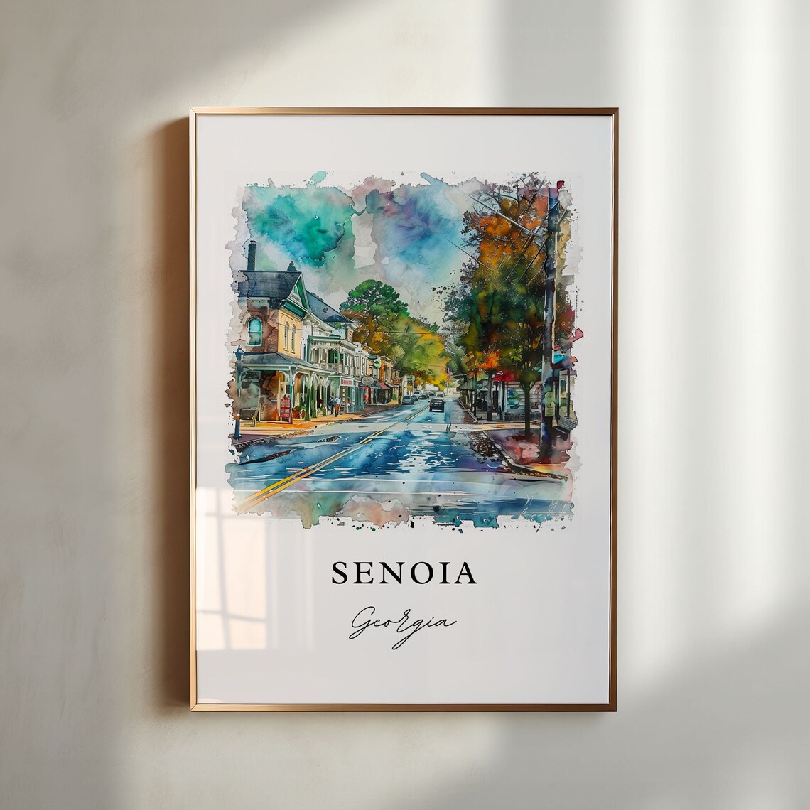 Senoia Georgia Watercolor Travel Poster, Georgia
