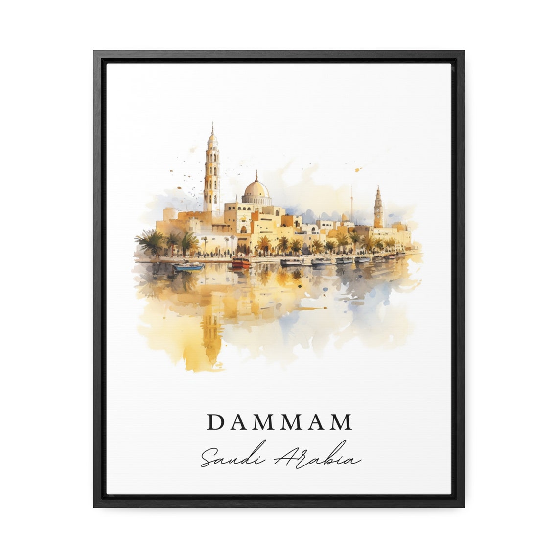 Dammam Saudi Arabia Watercolor Waterfront Mosque Reflection Poster - Image 2