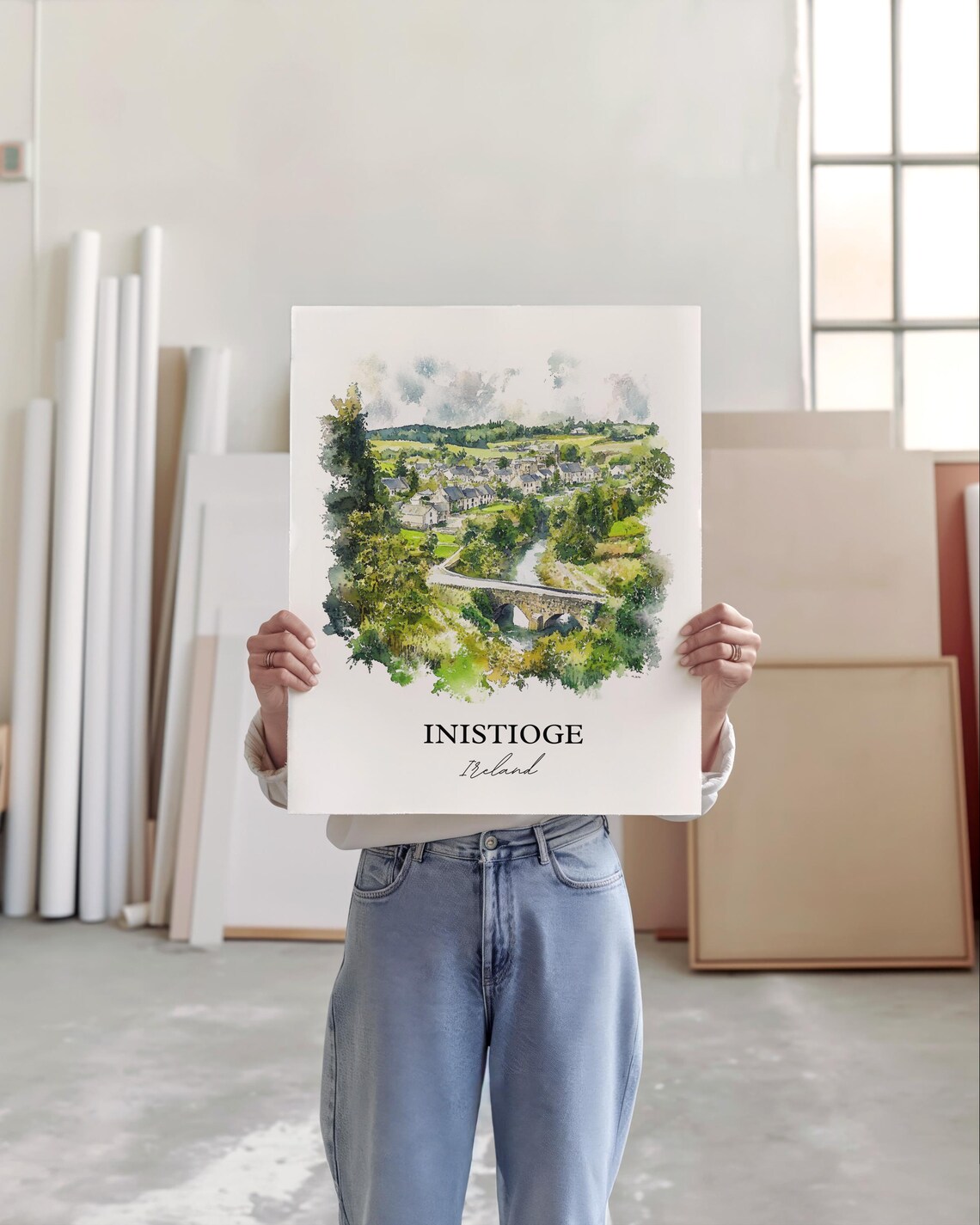 Inistioge Ireland Watercolor Village River Bridge Scenic View Poster - Image 4