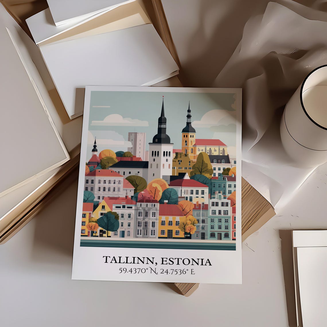 Tallinn Estonia Medieval Old Town Spires Colorful Travel Poster - Image 3