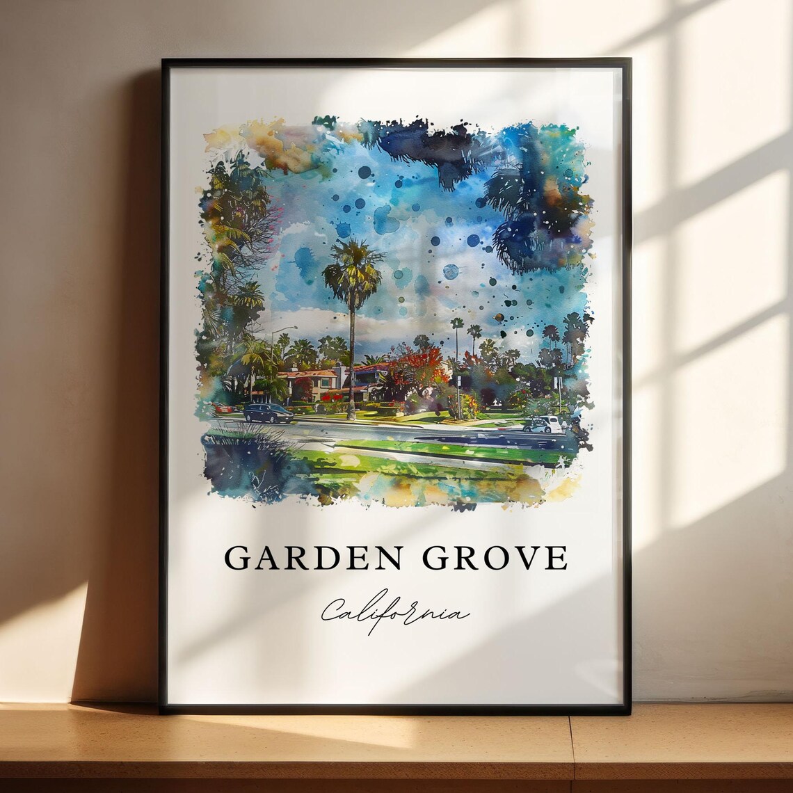 Garden Grove California Palm Tree Boulevard Watercolor Poster - Image 4