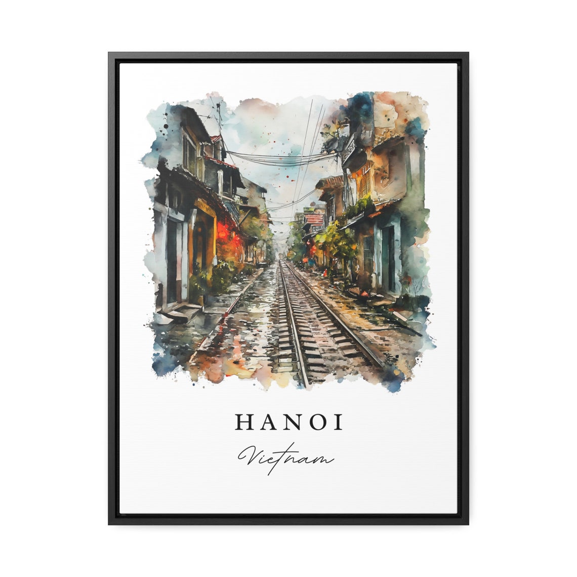 Hanoi Vietnam Watercolor Train Street Old Quarter Scene Poster - Image 2