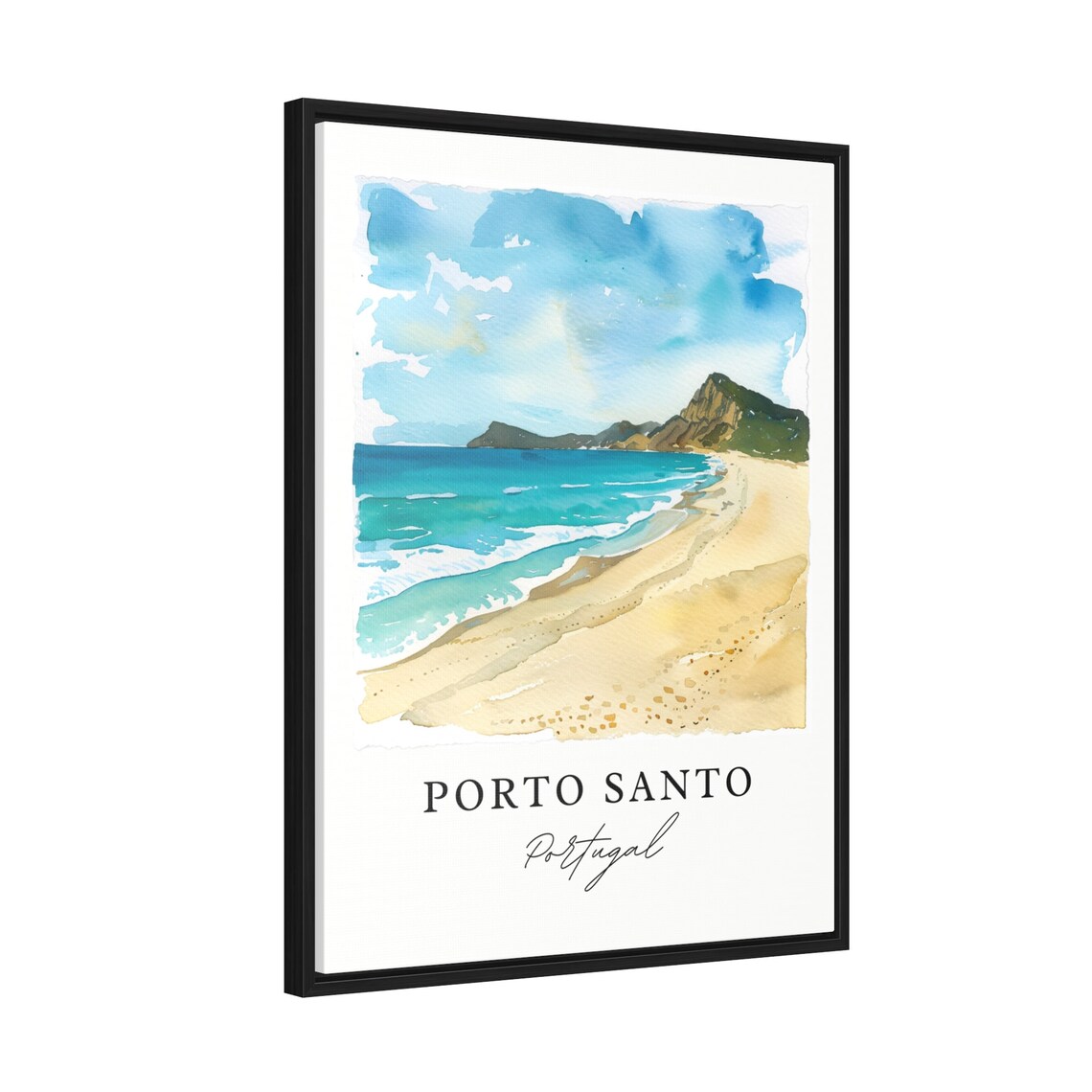 Porto Santo Portugal Golden Beach Watercolor Island Coast Poster - Image 2