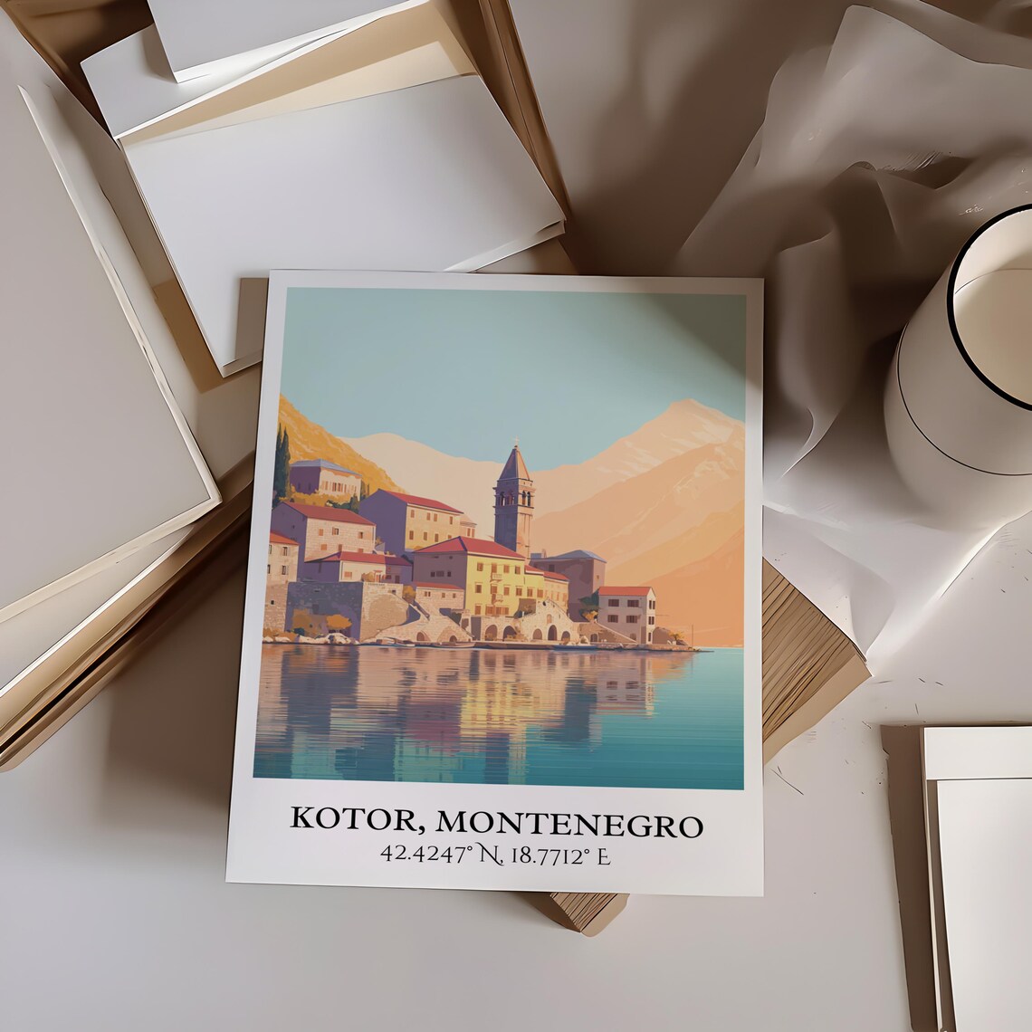 Kotor Montenegro Bay Old Town Church Tower Retro Travel Poster - Image 5