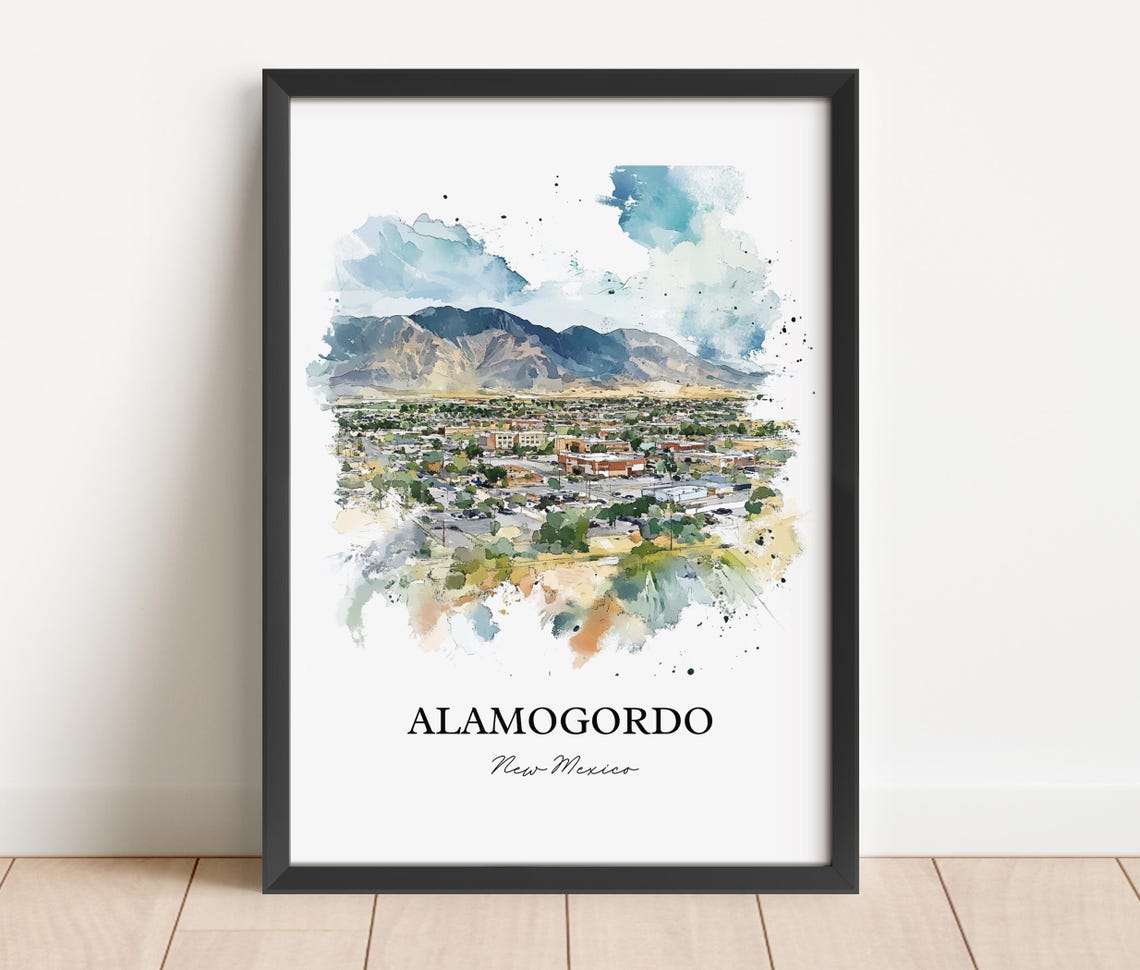 Alamogordo New Mexico Watercolor Desert Town Mountain View Poster - Image 2