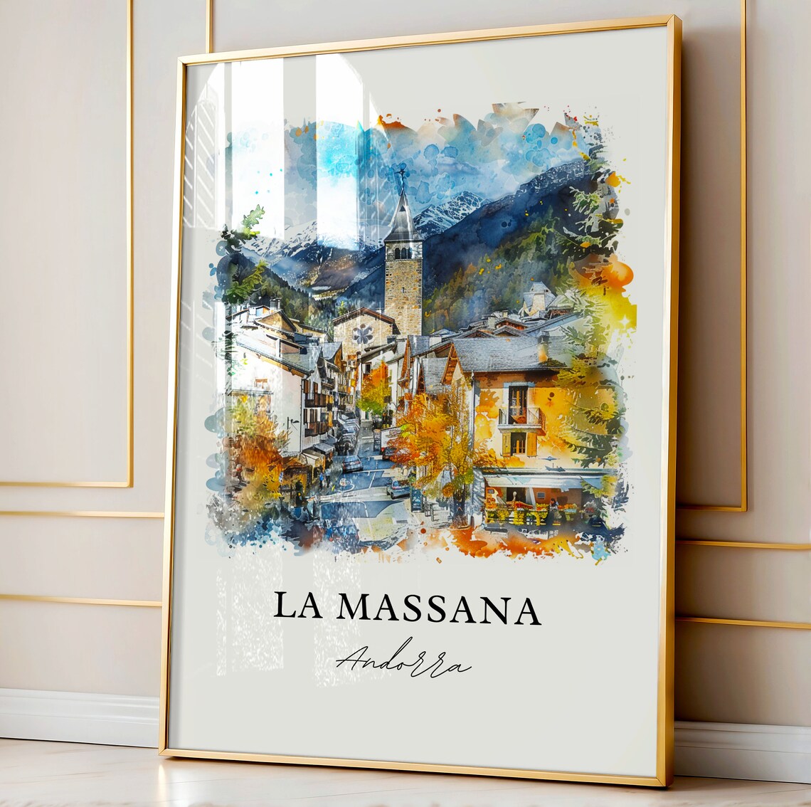 La Massana Andorra Alpine Village Mountain Watercolor Travel Poster - Image 4