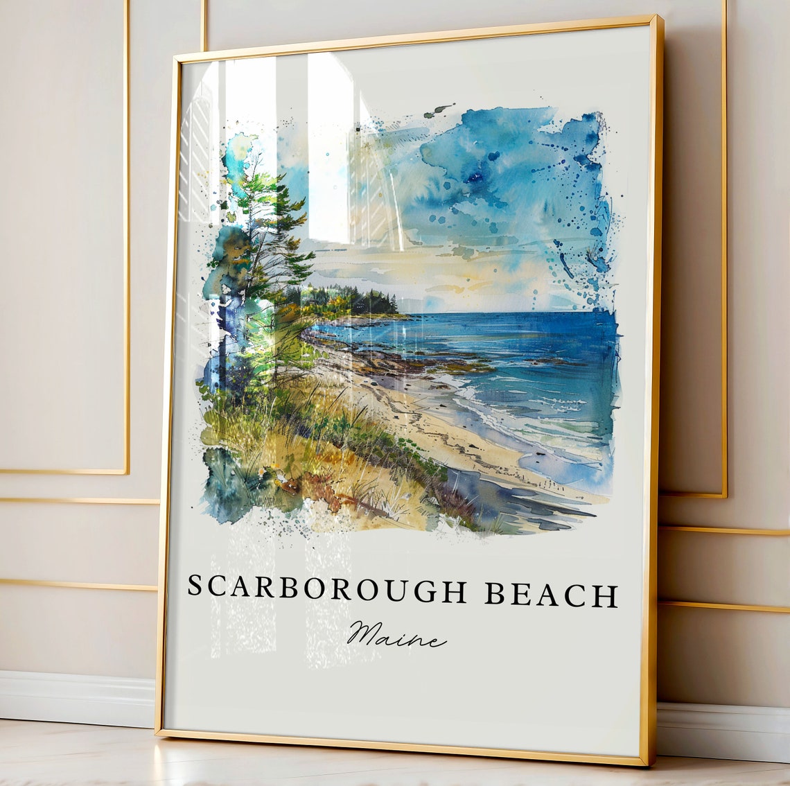 Scarborough Beach Maine Beautiful Sandy Coast Watercolor Art Poster - Image 4