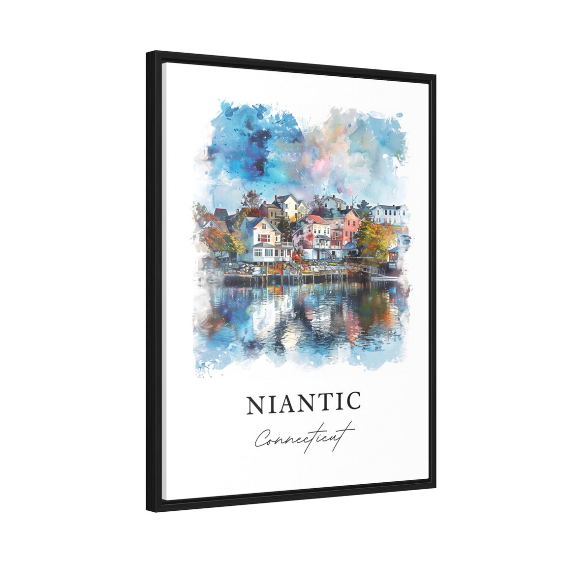 Niantic Connecticut Watercolor Harbor Village Reflection Poster - Image 2