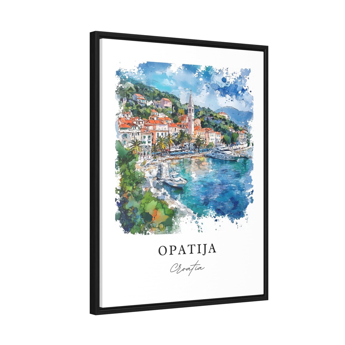 Opatija Croatia Seaside Promenade Palms Watercolor Travel Poster - Image 2