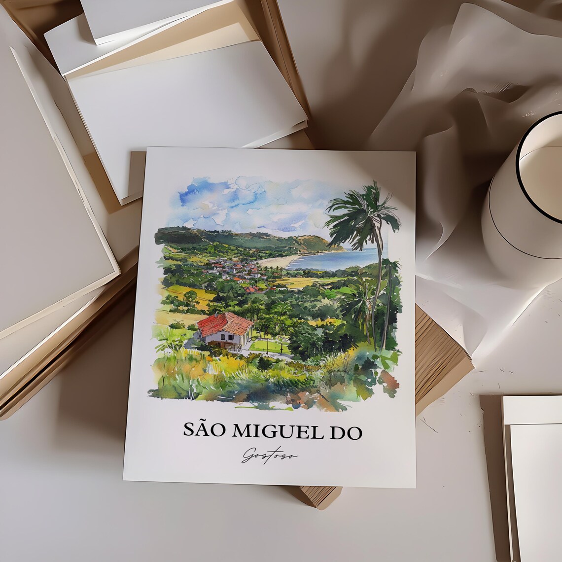 Sao Miguel do Gostoso Brazil Watercolor Coastal Town Travel Poster - Image 2