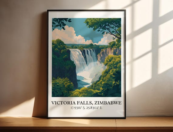 Victoria Falls Art Zimbabwe Retro Travel Decor Gift Prints Housewarming