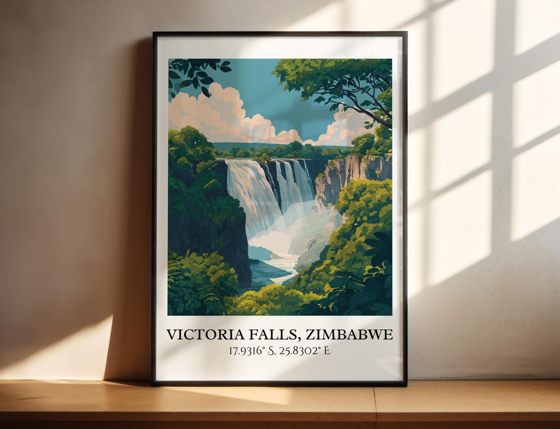 Victoria Falls Zimbabwe Waterfall Jungle Landscape Travel Poster