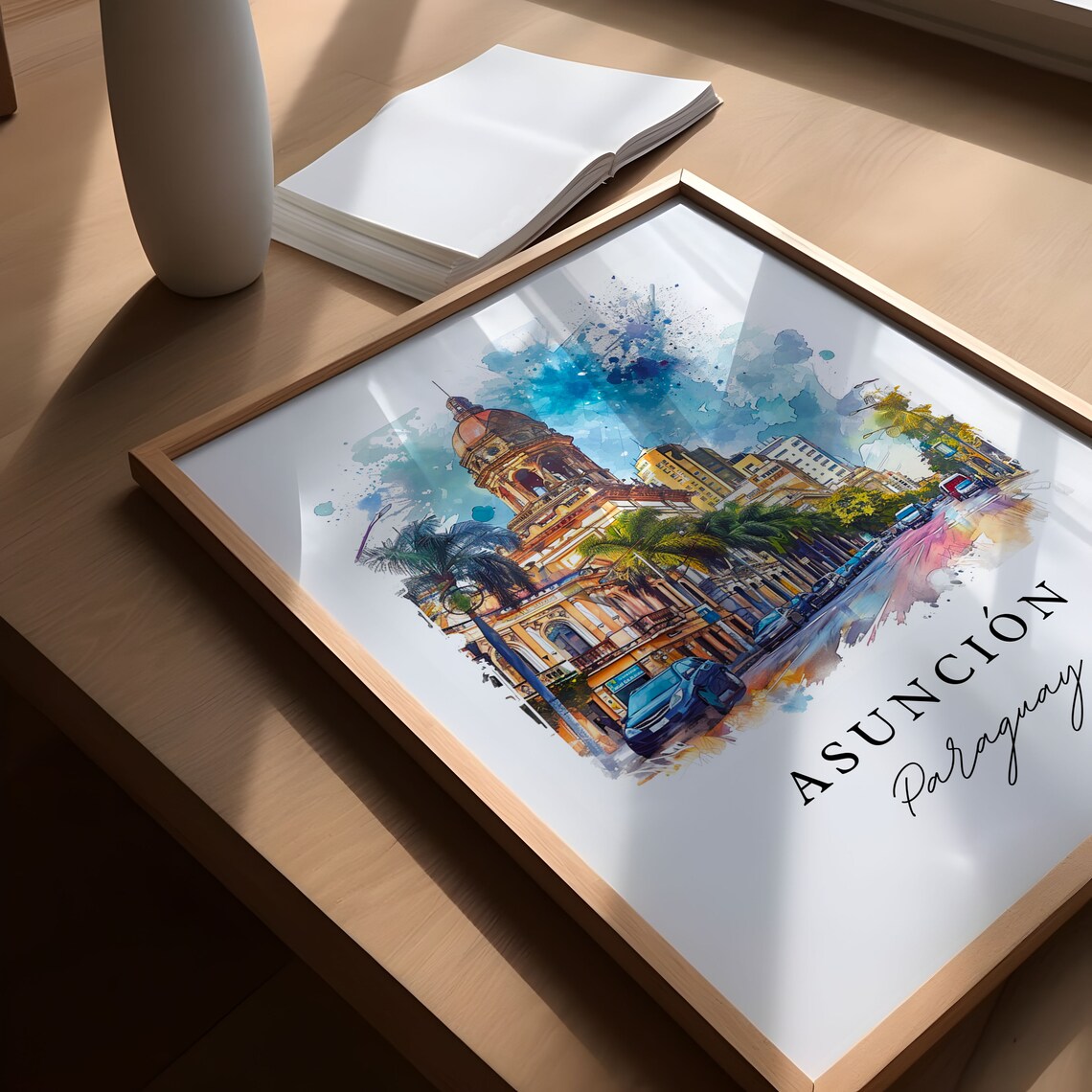 Asuncion Paraguay Historic Tower Watercolor Street Scene Poster - Image 5