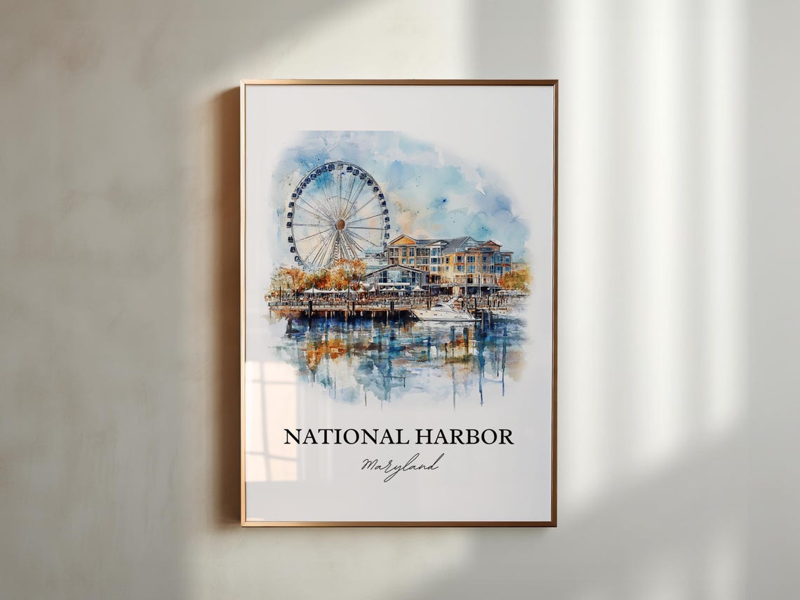 National Harbor Maryland Watercolor Ferris Wheel Waterfront Poster - Image 5