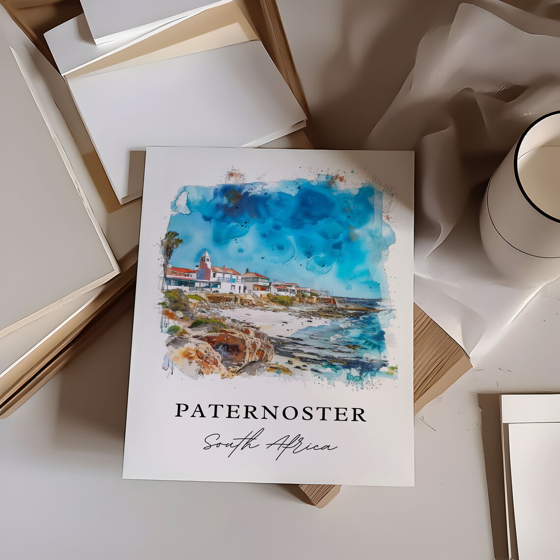 Paternoster South Africa Watercolor Coastal Fishing Village Poster - Image 2