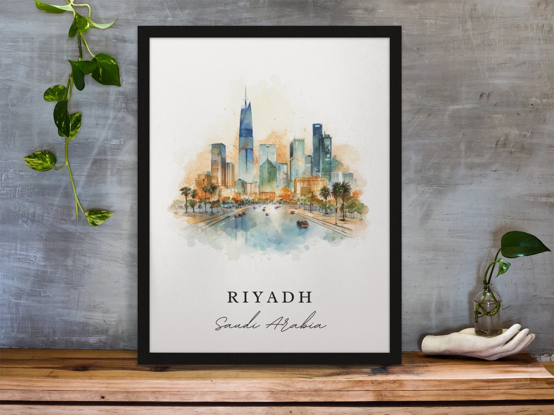 Riyadh Saudi Arabia Watercolor Modern Skyline Cityscape Poster