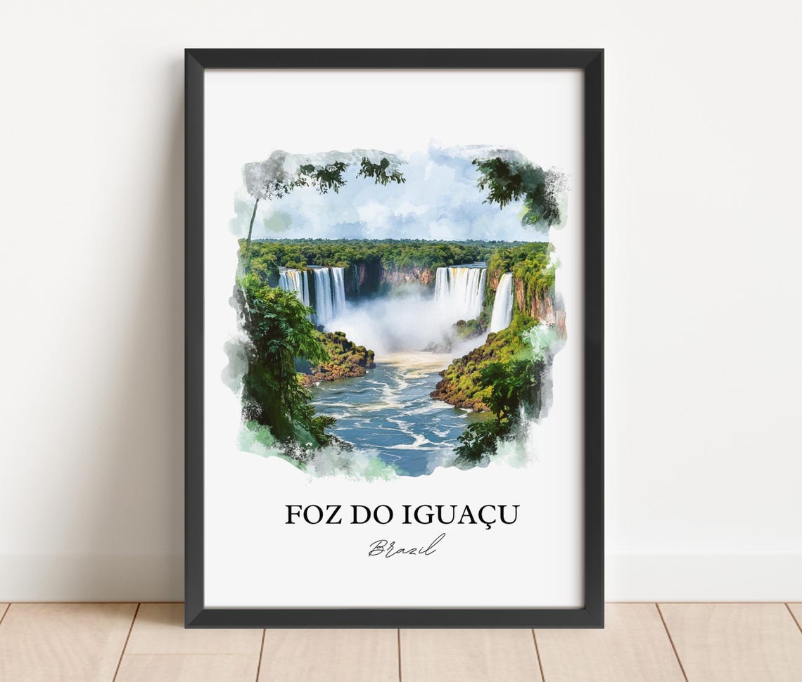 Foz do Iguacu Brazil Waterfall Watercolor Rainforest Scene Poster - Image 3