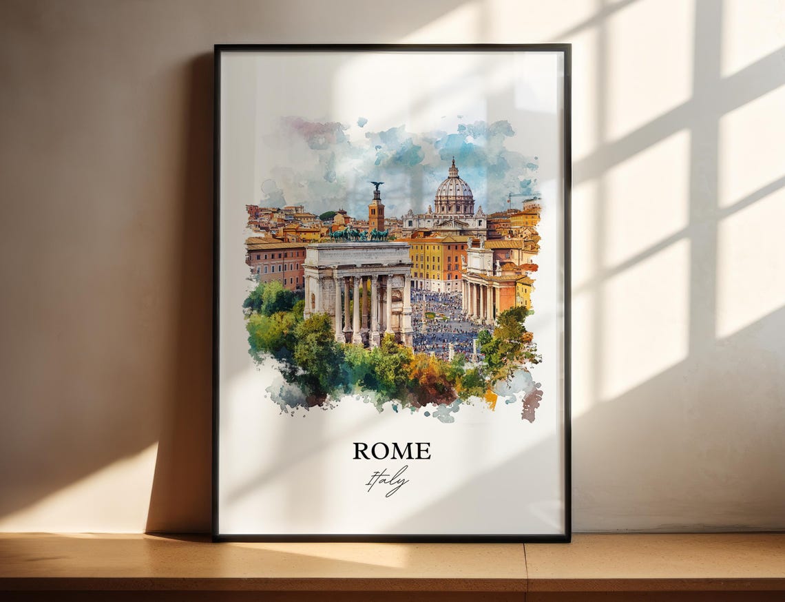 Rome Italy Watercolor Travel Poster, Housewarming