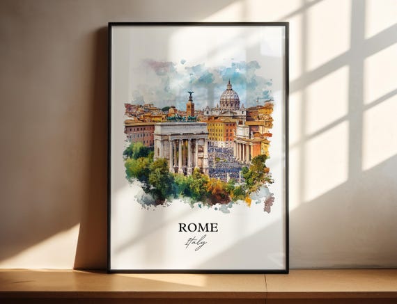 Rome Italy Watercolor Travel Poster, Housewarming