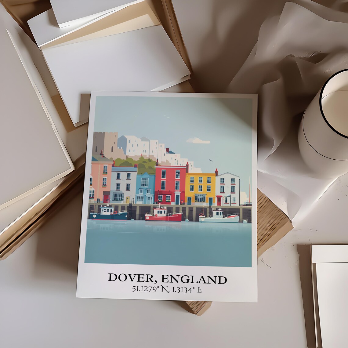 Dover England Harbor Colorful Houses Boats Retro Travel Art Poster - Image 4