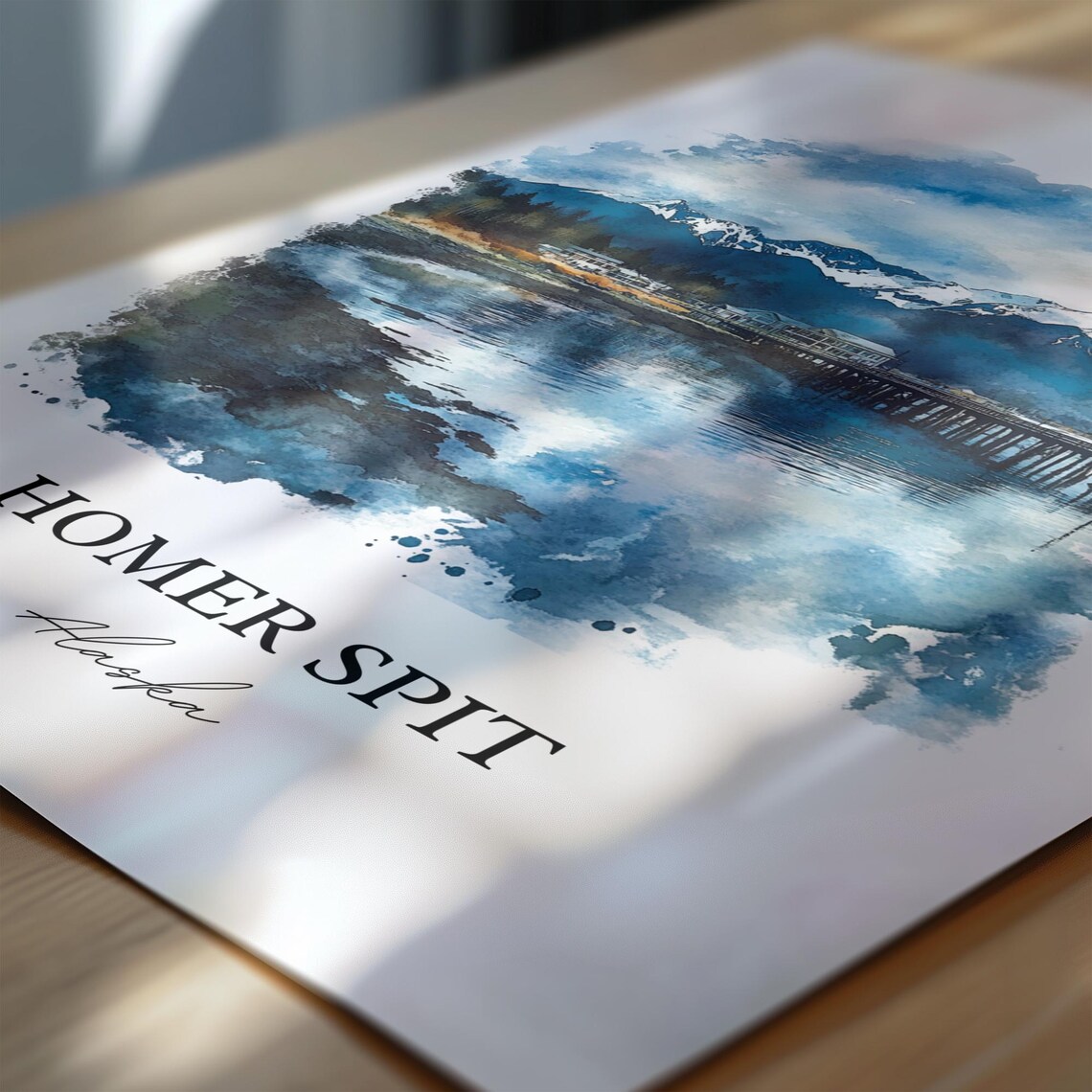 Homer Spit Alaska Pier Watercolor Mountain Harbor Travel Poster - Image 6