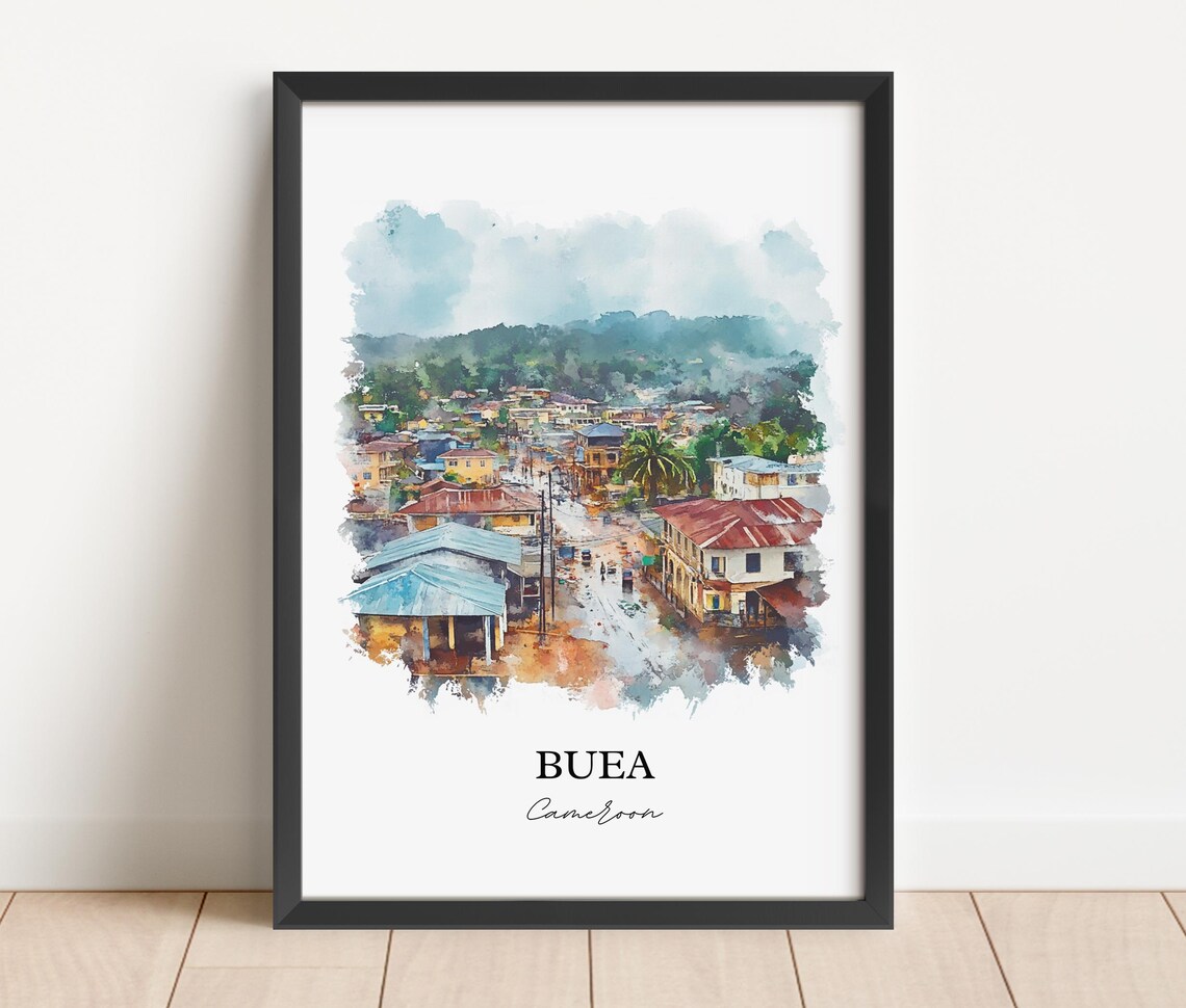 Buea Cameroon Hillside Town Watercolor Scenic Travel Poster Art - Image 3