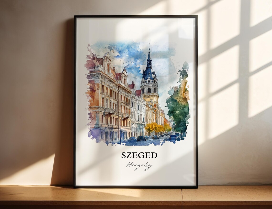 Szeged Hungary Watercolor Grand Avenue Historic Tower View Poster