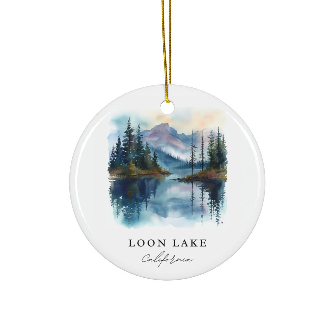 Loon Lake California Watercolor Mountain Pine Forest Reflection Poster