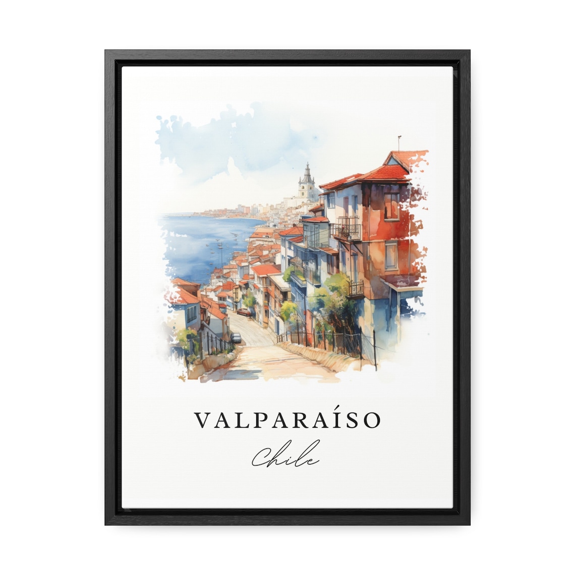 Valparaiso Chile Hillside Street Harbor Watercolor Travel Poster - Image 2
