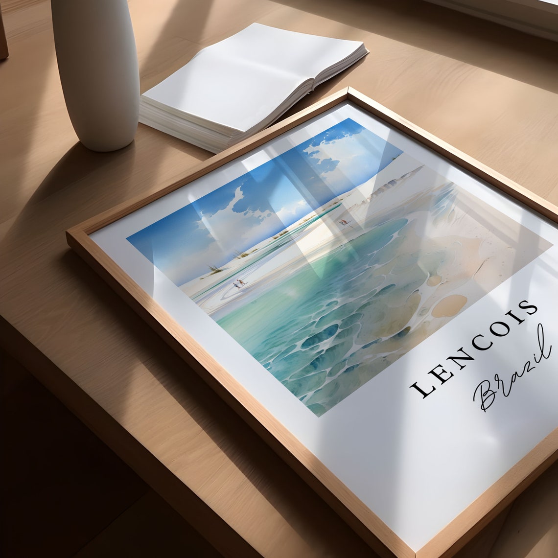 Lencois Brazil White Sand Dunes Turquoise Lagoon Watercolor Poster - Image 6