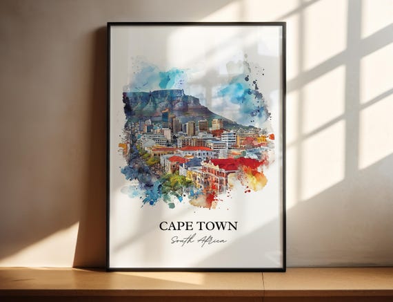 Cape Town Wall Art Print South Africa Watercolor Gift Travel Poster Housewarming