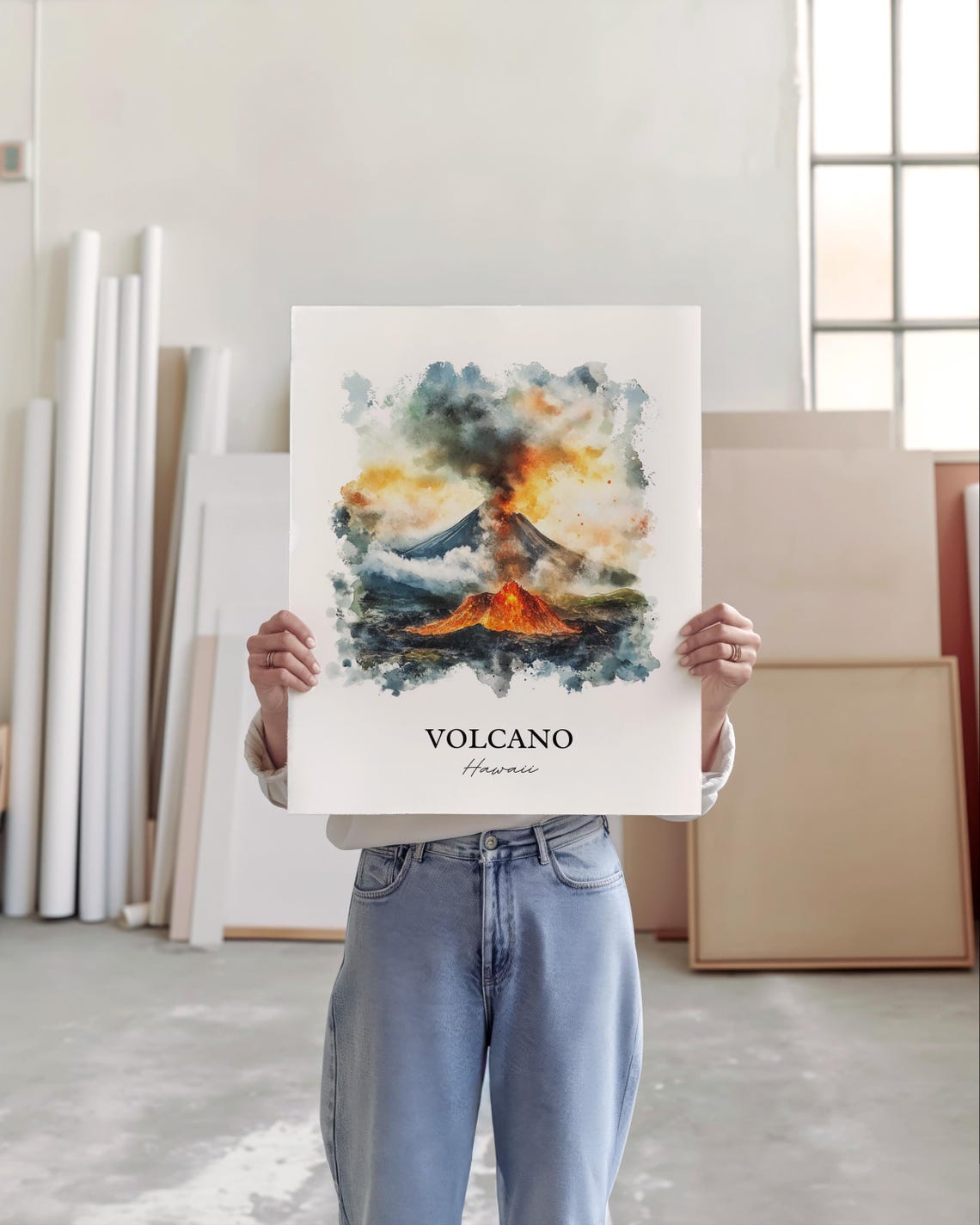 Volcano Hawaii Erupting Lava Watercolor Travel Art Gift Poster - Image 4