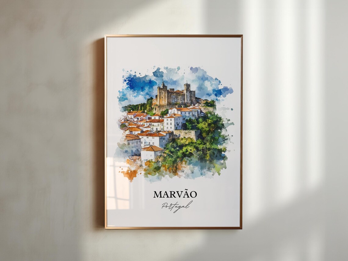 Marvao Portugal Watercolor Castle Hill Village Fortress Town Poster - Image 4