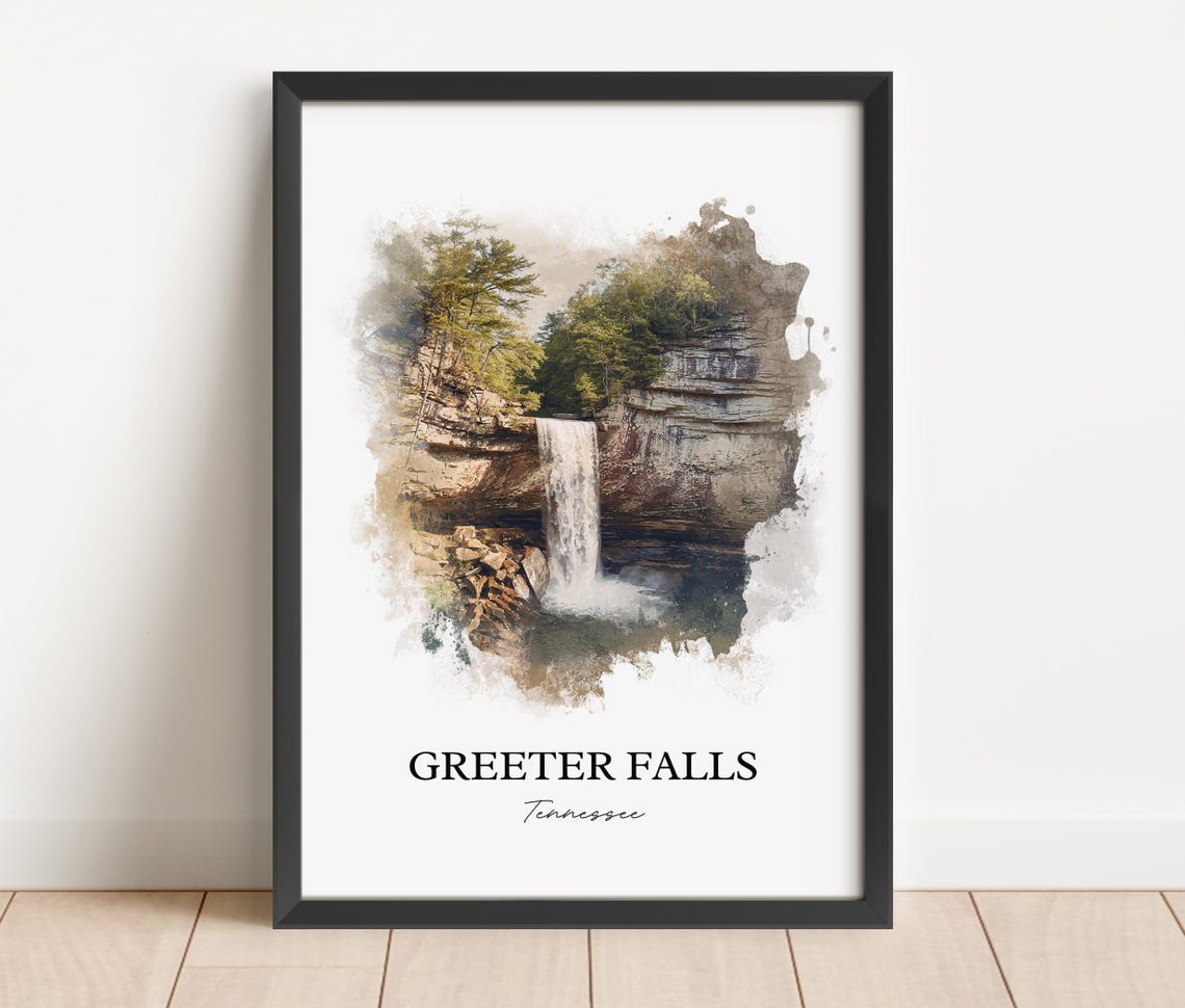Greeter Falls Tennessee Rock Alcove Plunge Watercolor Poster - Image 2