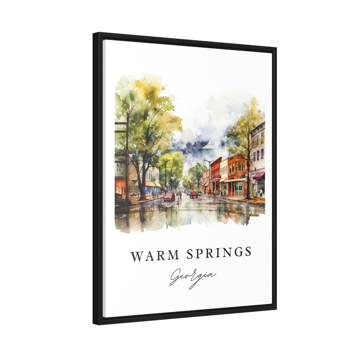 Warm Springs Georgia Watercolor Rainy Main Street Shops Poster - Image 2