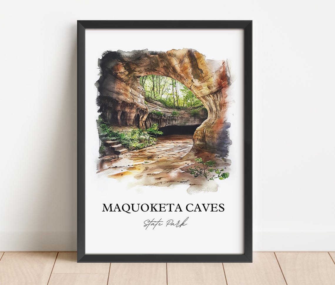 Maquoketa Caves State Park Natural Rock Arch Bridge Watercolor Poster