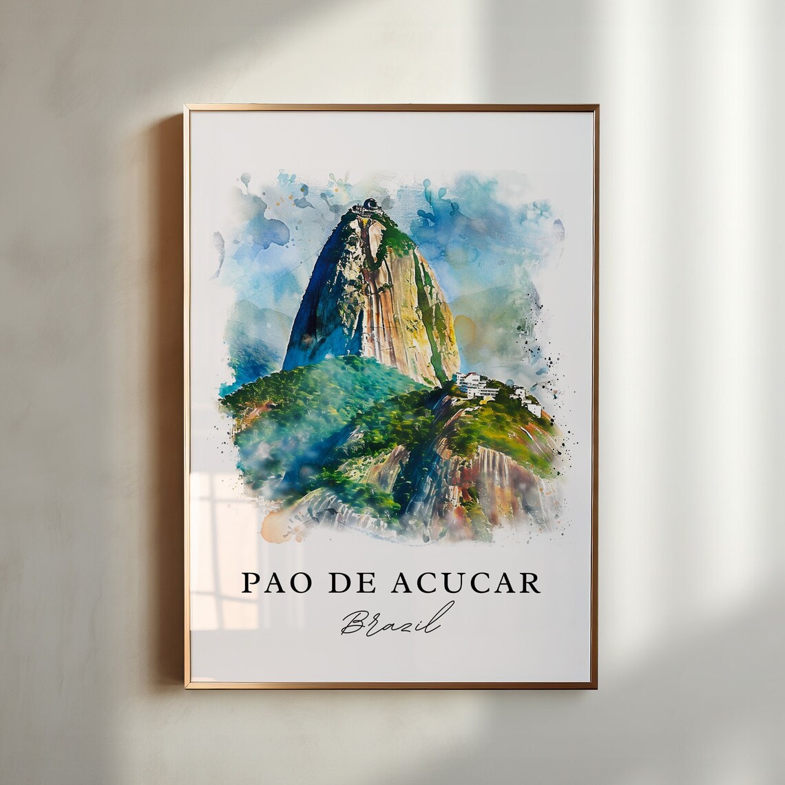 Pao De Acucar Sugarloaf Mountain Brazil Watercolor Travel Poster