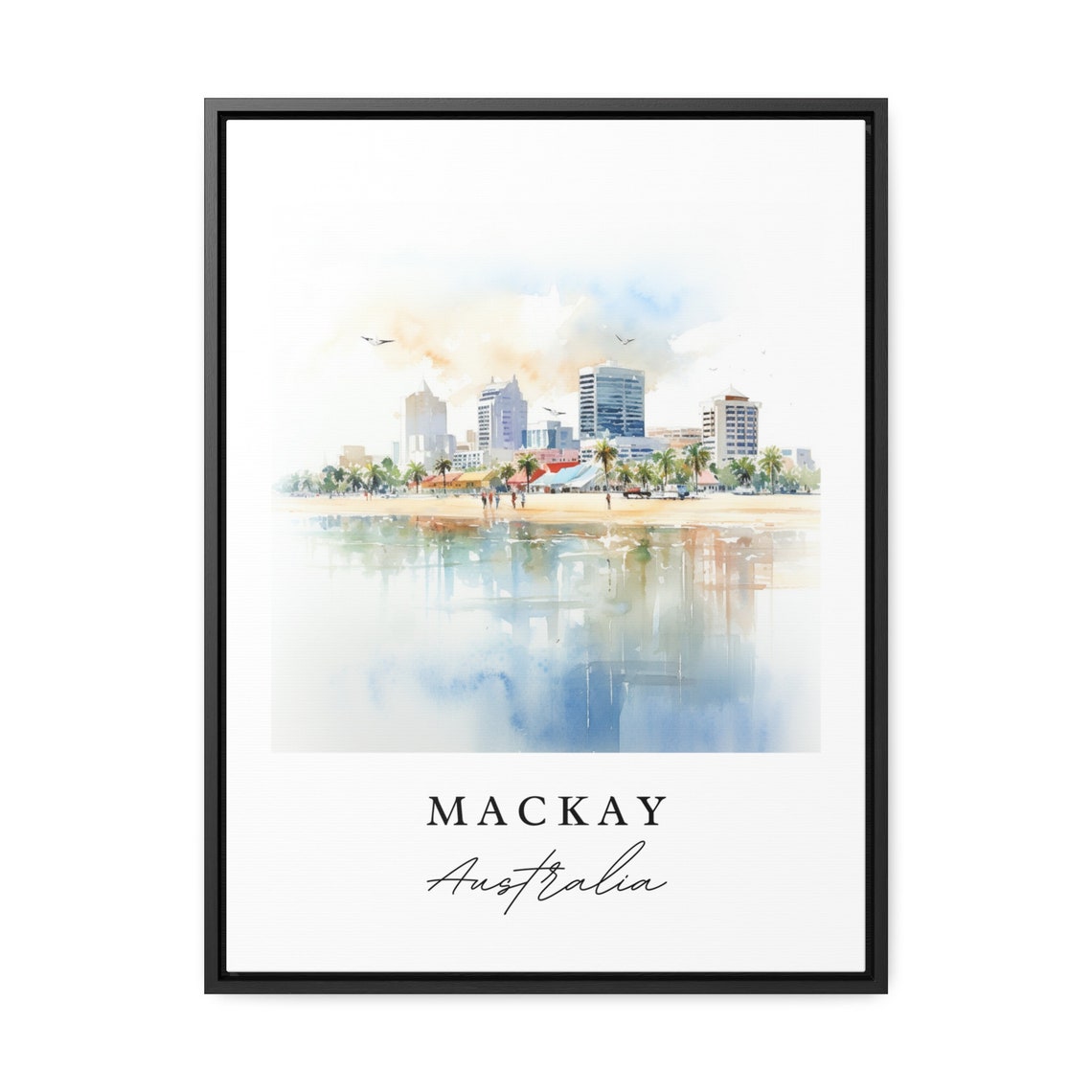 Mackay Australia Beach Skyline Palm Trees Watercolor Travel Poster - Image 2