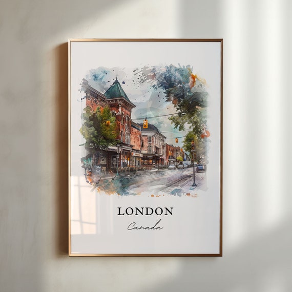 London Canada Watercolor Travel Poster, Lake Erie